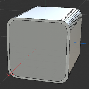Initial shape to create a model of a phone charging cube, a simple cube with rounded edges and added colours.