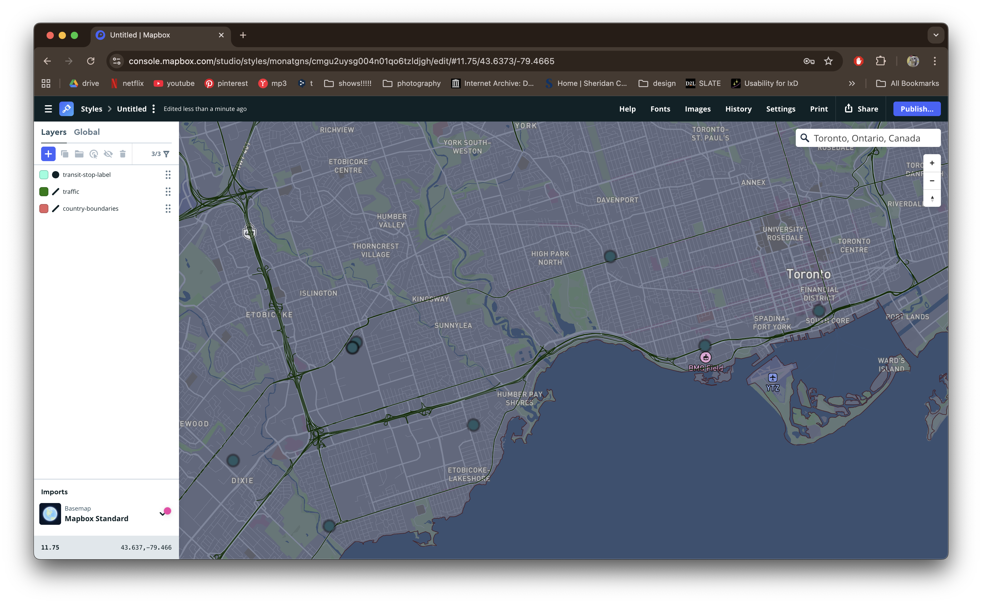 Added another one displaying the the transit stop locations. I made them blue circles after experimenting with different styles.