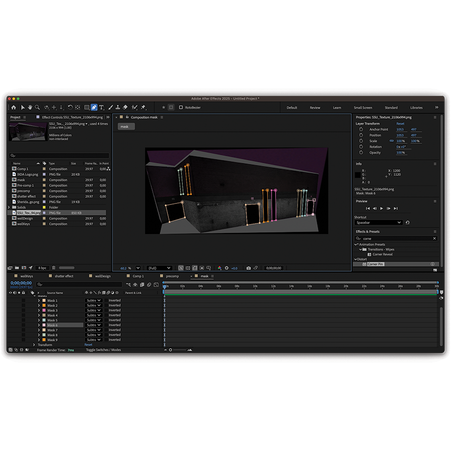 Creating masks for all of the windows and doors.