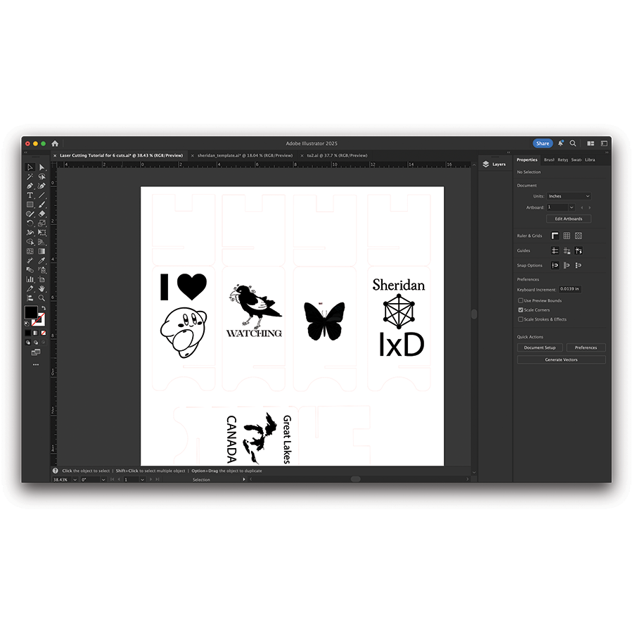 Me (top left) and my groupmates compiled vectors prepared to be sent in for laser cutting.