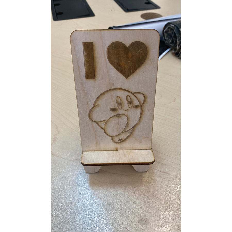 My completed laser cut phone holder.