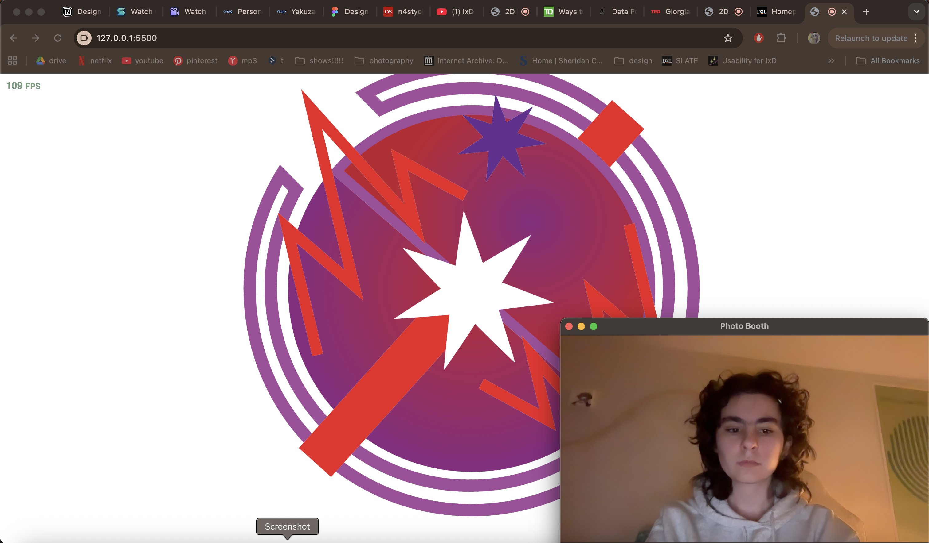 Experimentation with different angles and distances from the screen to see how my first composition would react to my movements.