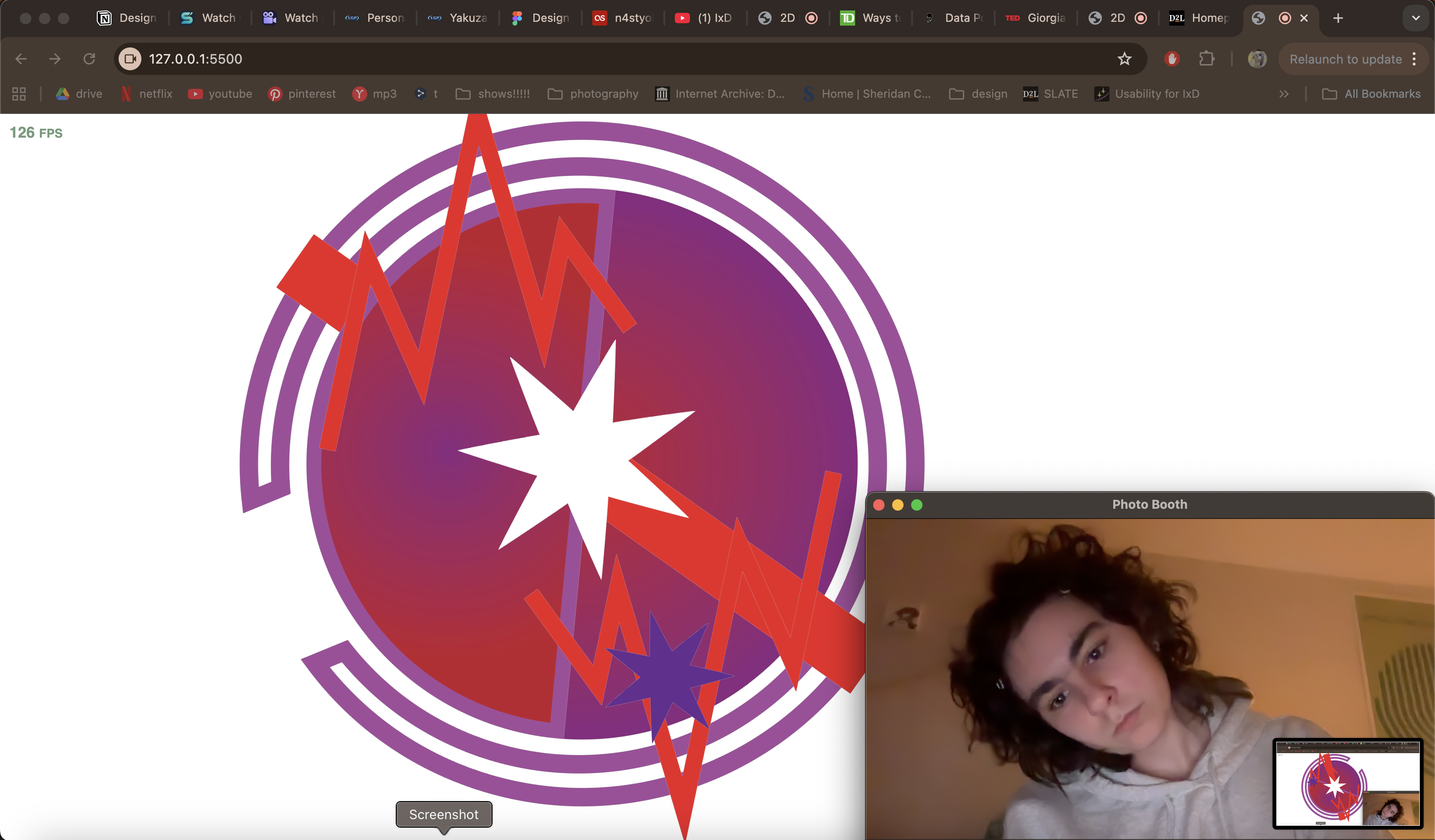 Experimentation with different angles and distances from the screen to see how my first composition would react to my movements.