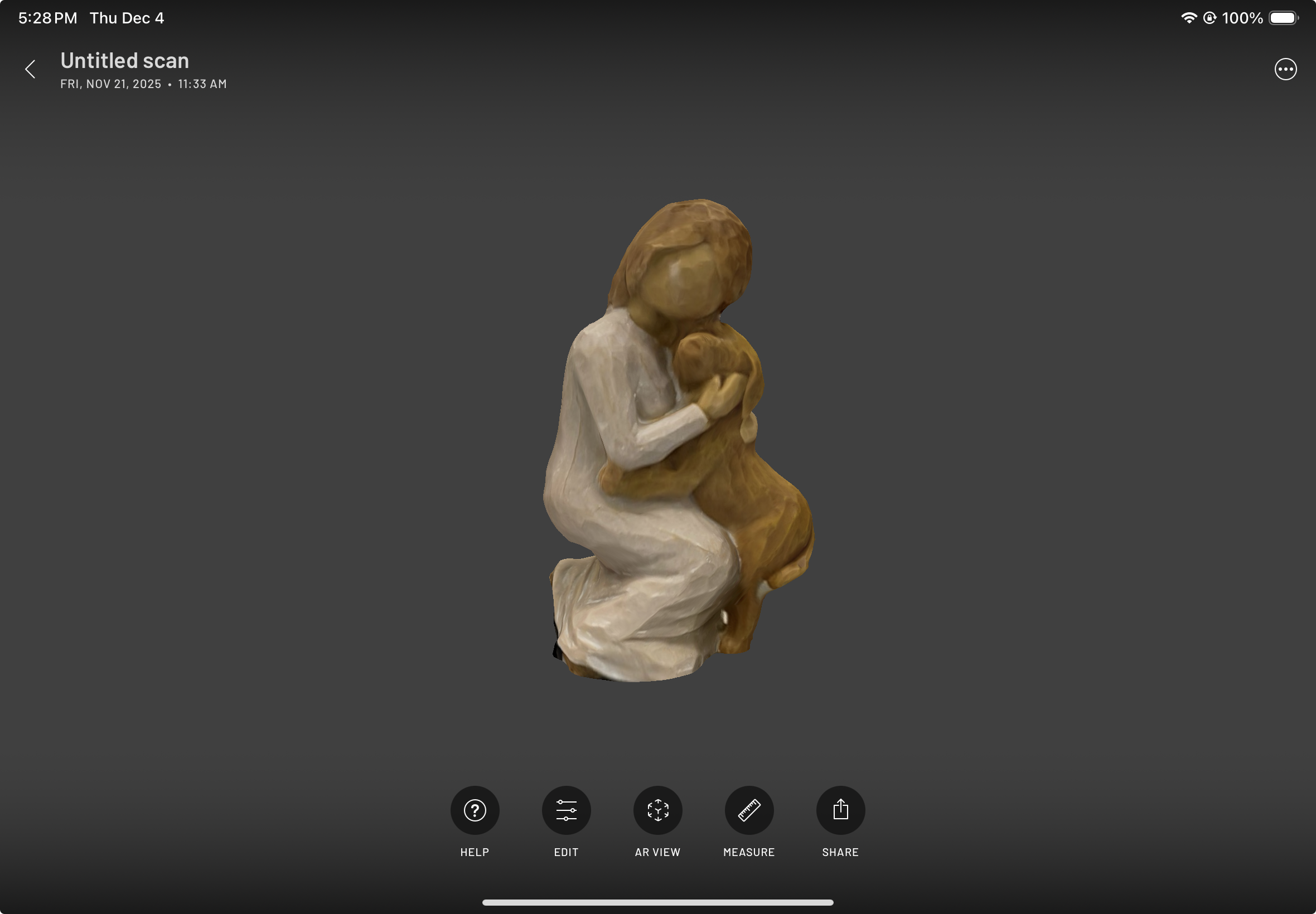 The scan of the statue after being cropped in Scaniverse.